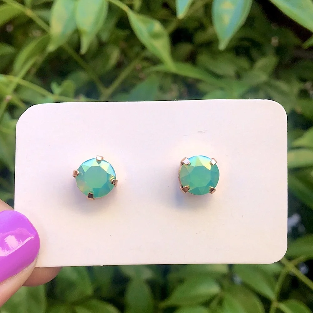 Pacific Green Opal Aurora Borealis Crystal Stud Earrings